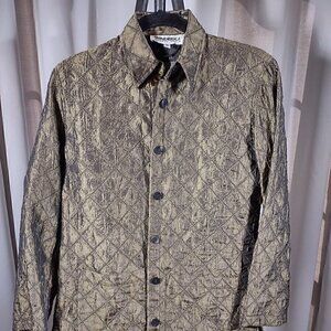 Windridge Cheryl Nash Small Textured Metallic Gold Long Jacket Duster USA (NWT)